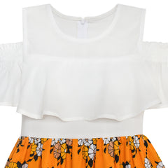 Girls Dress Chiffon Butterfly Ruffle Cold Shoulder Size 4-14 Years