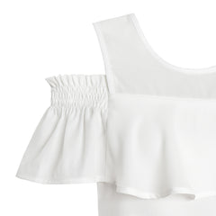 Girls Dress Chiffon Butterfly Ruffle Cold Shoulder Size 4-14 Years