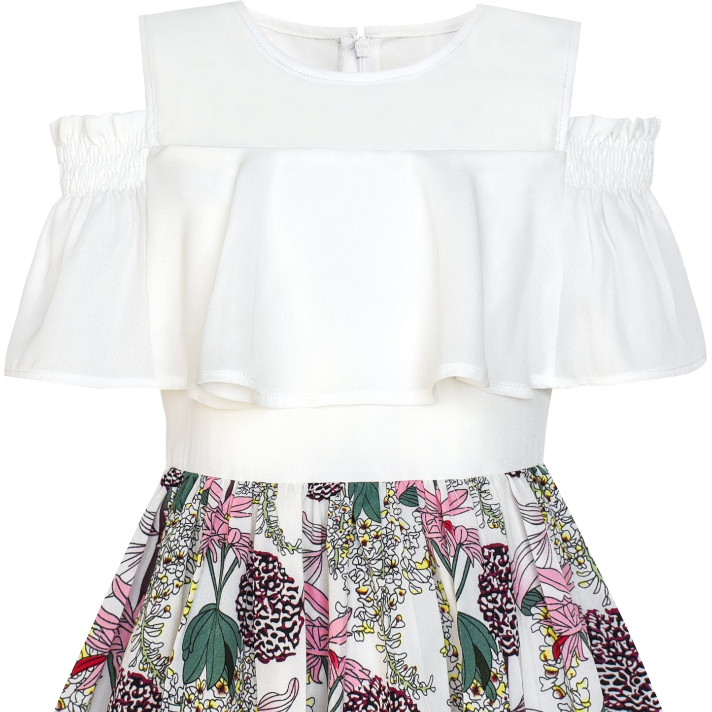 Girls Dress Chiffon Butterfly Ruffle Cold Shoulder Size 4-14 Years