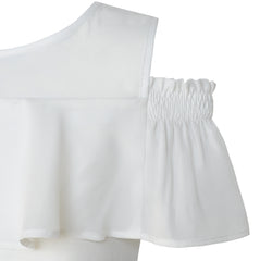 Girls Dress Chiffon Butterfly Ruffle Cold Shoulder Size 4-14 Years