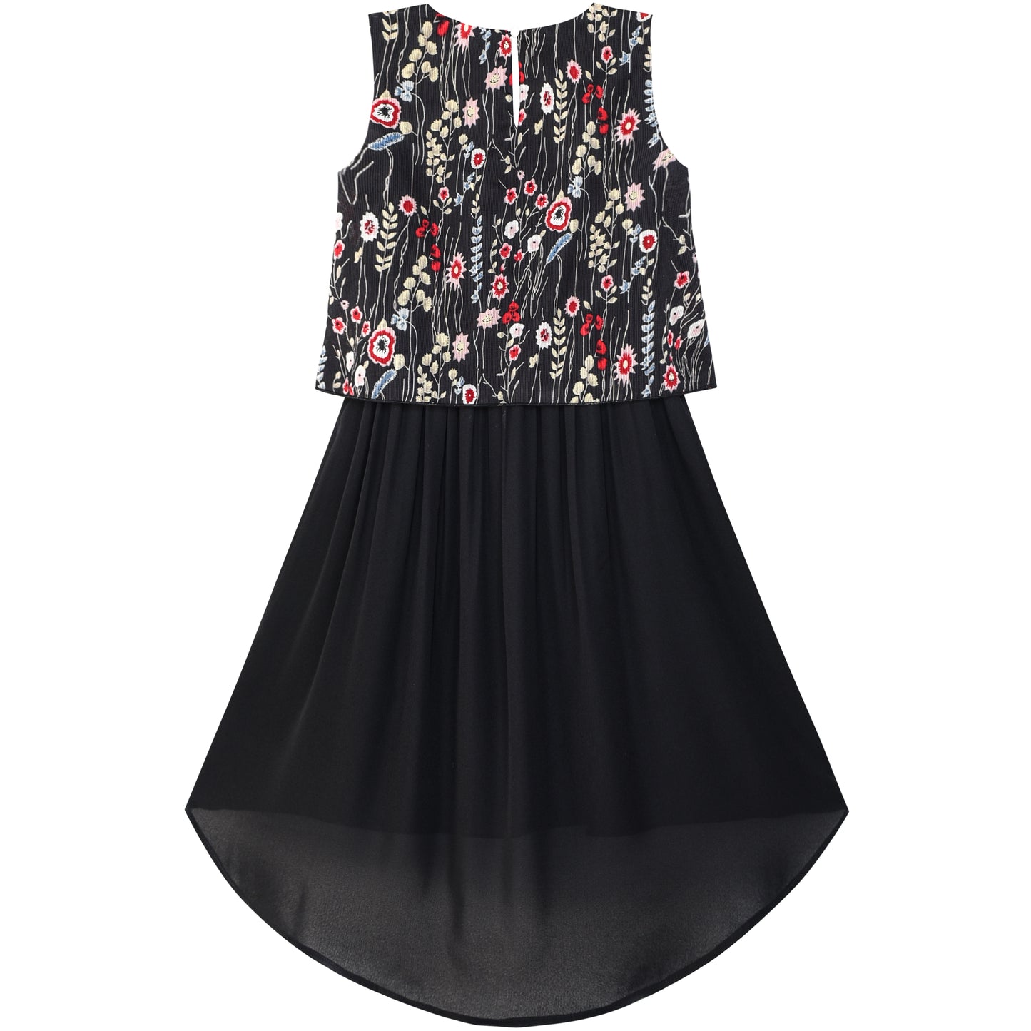 Girls Dress Turn-Down Collar Flower Chiffon Party Size 6-14 Years