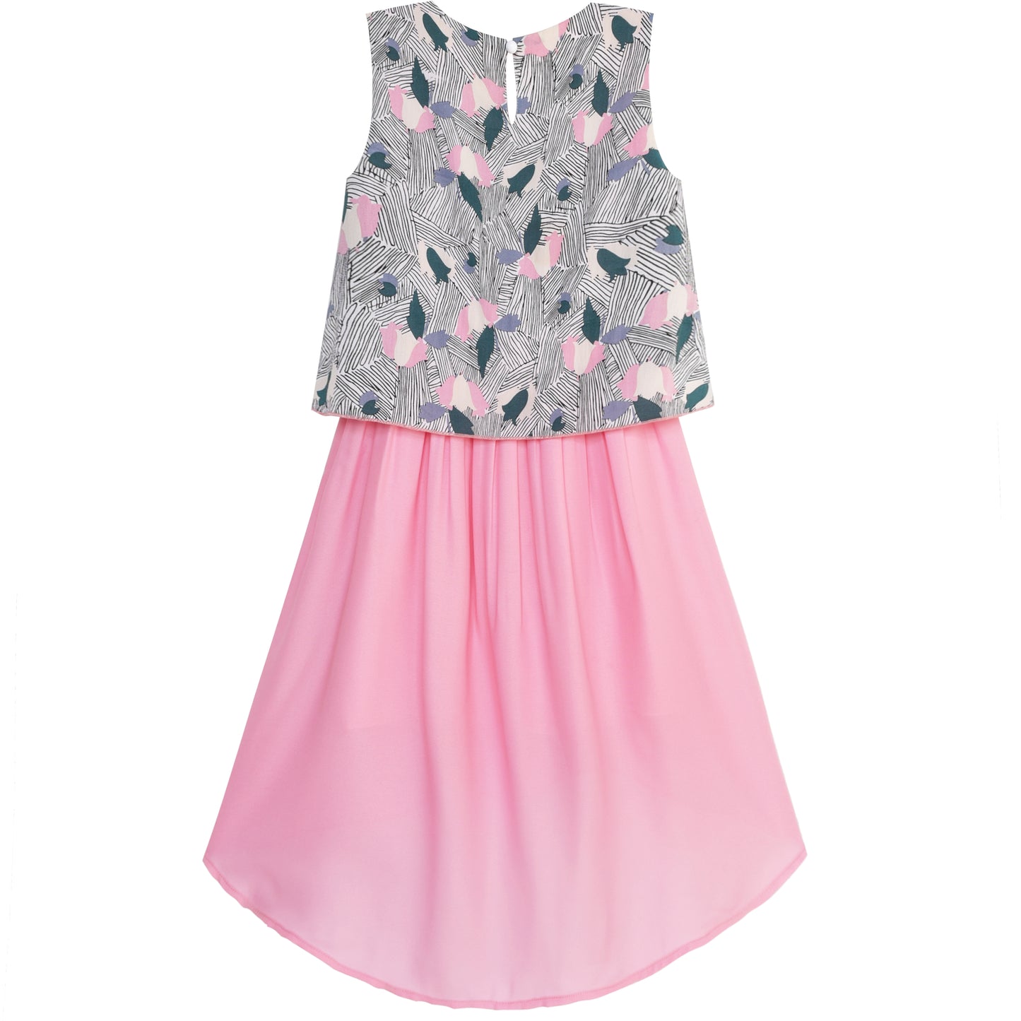 Girls Dress Turn-Down Collar Flower Chiffon Party Size 6-14 Years