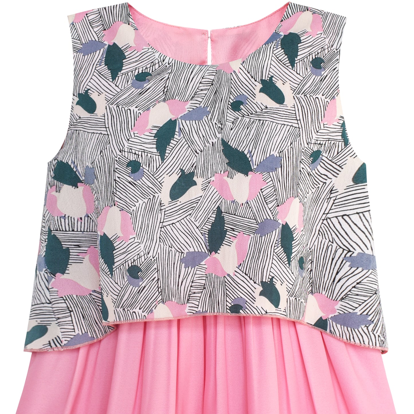 Girls Dress Turn-Down Collar Flower Chiffon Party Size 6-14 Years