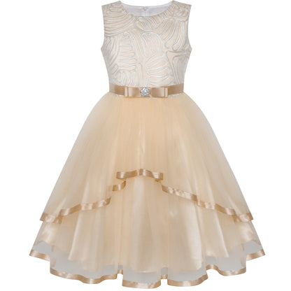 Sunny Fashion Girls Elegant Wave Hem Tulle Party Dress