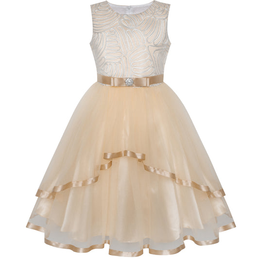 Sunny Fashion Girls Elegant Wave Hem Tulle Party Dress