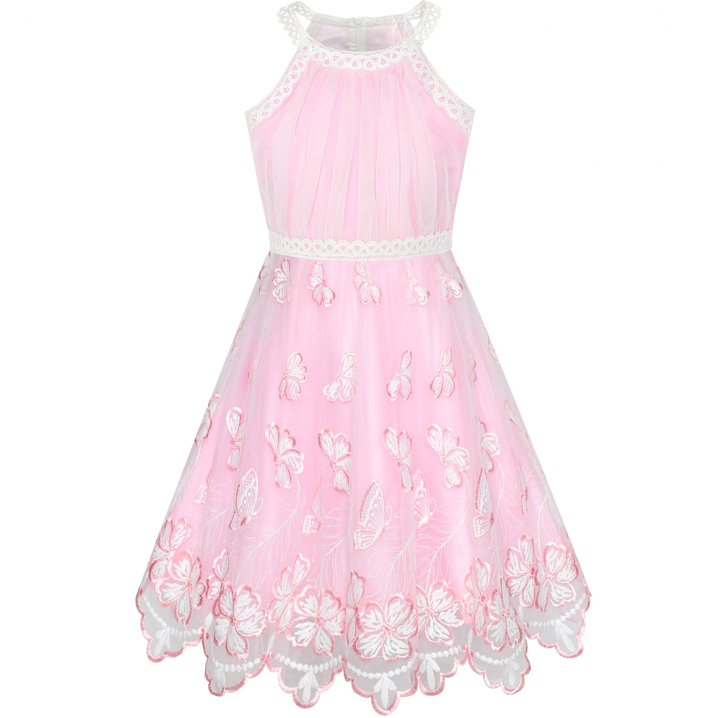 Girls Dress Butterfly Embroidered Halter Dress Party Size 5-12 Years