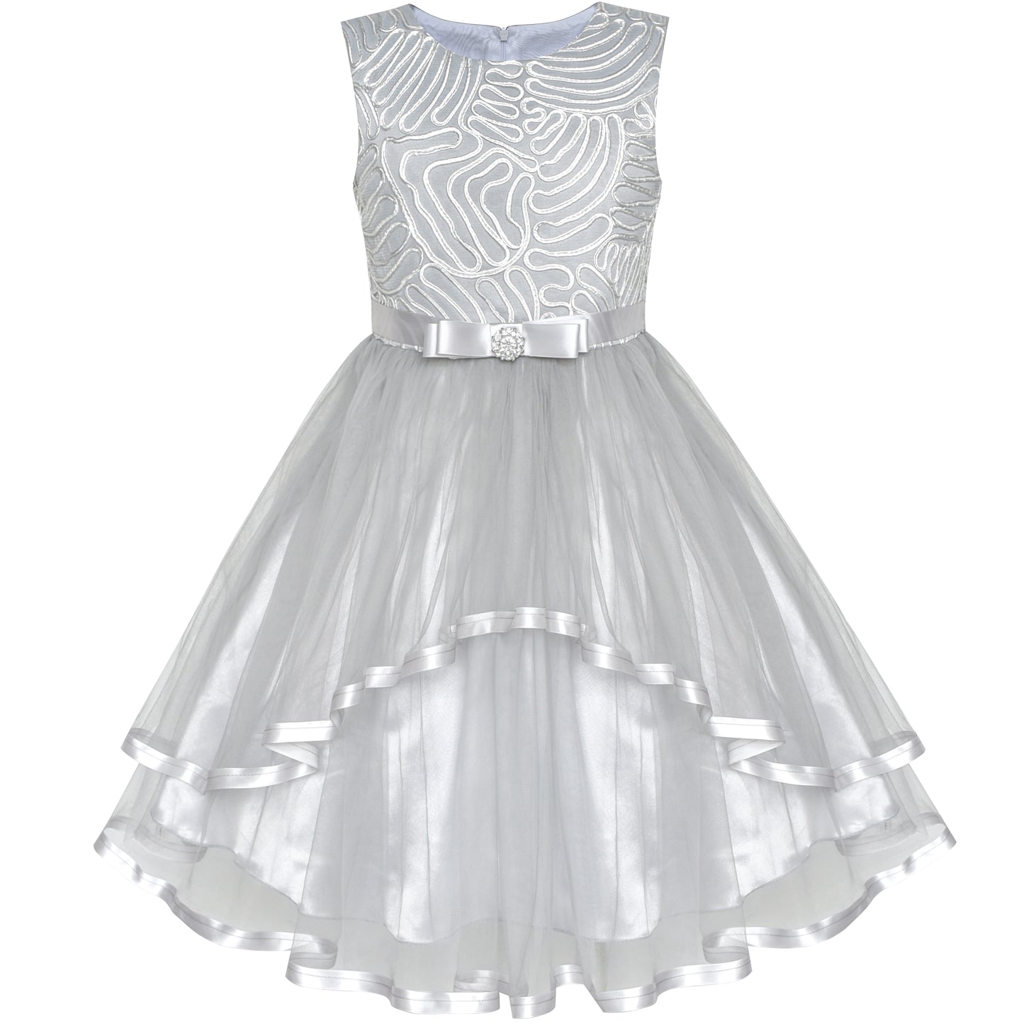 Sunny Fashion Girls Elegant Wave Hem Tulle Party Dress