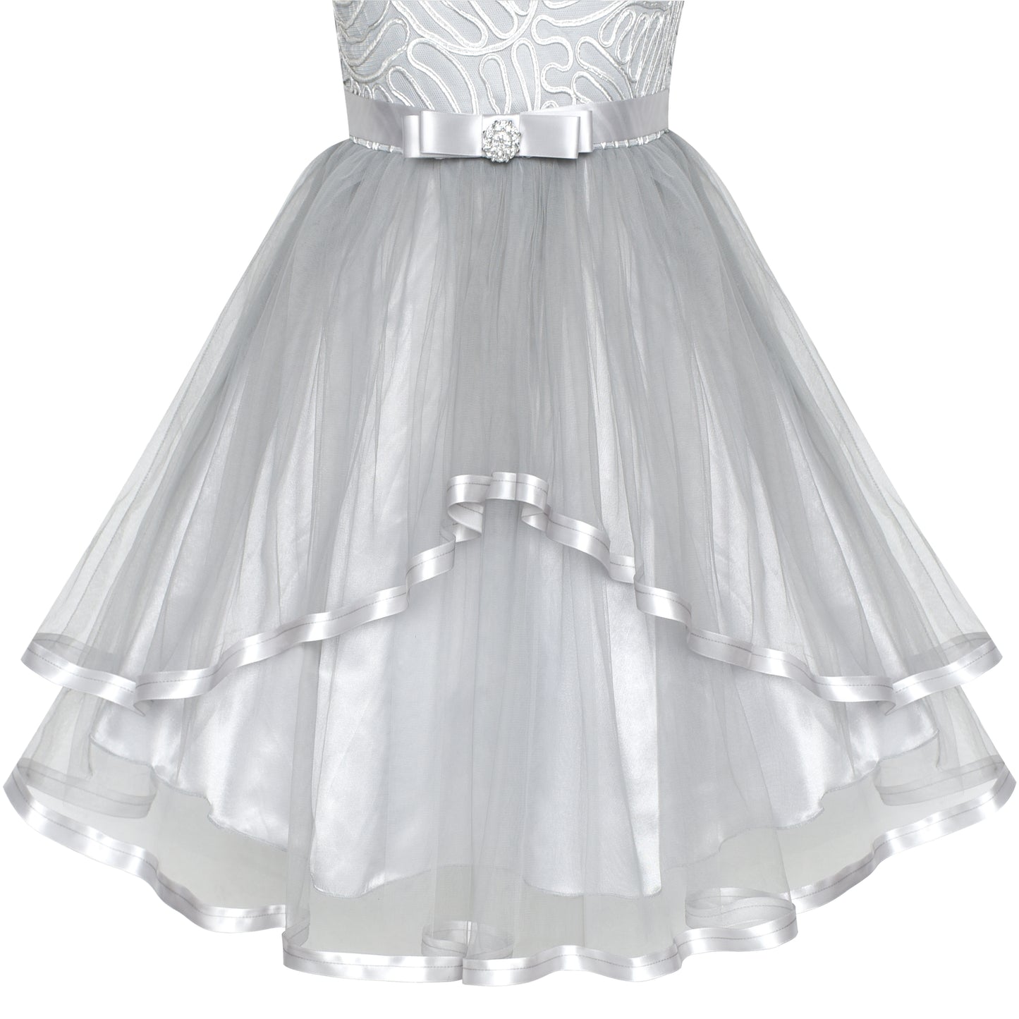 Sunny Fashion Girls Elegant Wave Hem Tulle Party Dress
