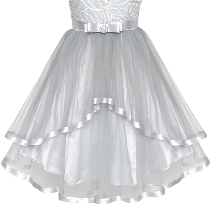 Sunny Fashion Girls Elegant Wave Hem Tulle Party Dress