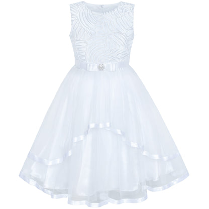 Sunny Fashion Girls Elegant Wave Hem Tulle Party Dress