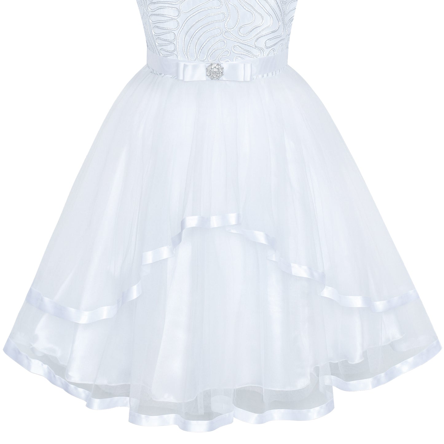 Sunny Fashion Girls Elegant Wave Hem Tulle Party Dress