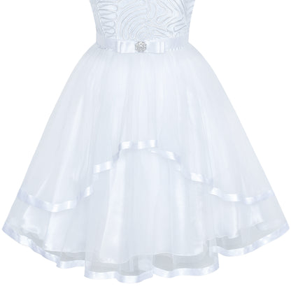 Sunny Fashion Girls Elegant Wave Hem Tulle Party Dress