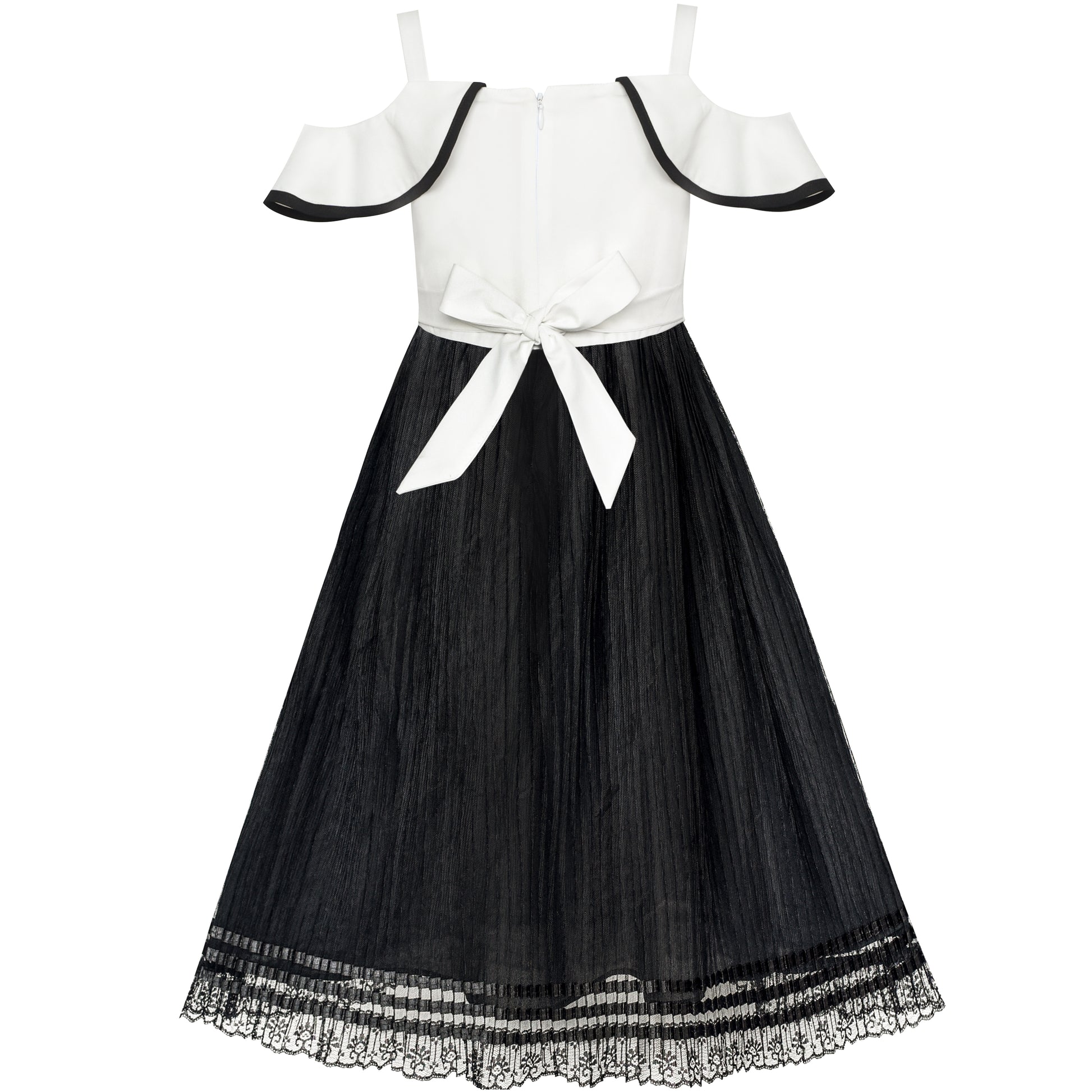 Girls Dress White And Black Pleated Skirt Lace Sequin – Sunny Fashion