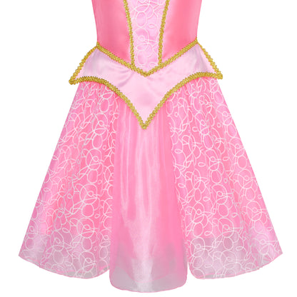Sleeping Beauty Aurora Princess Dress Pink Off Shoulder Ball Gown Costume Dress for Girls Birthday Party Dress Up Outfits
