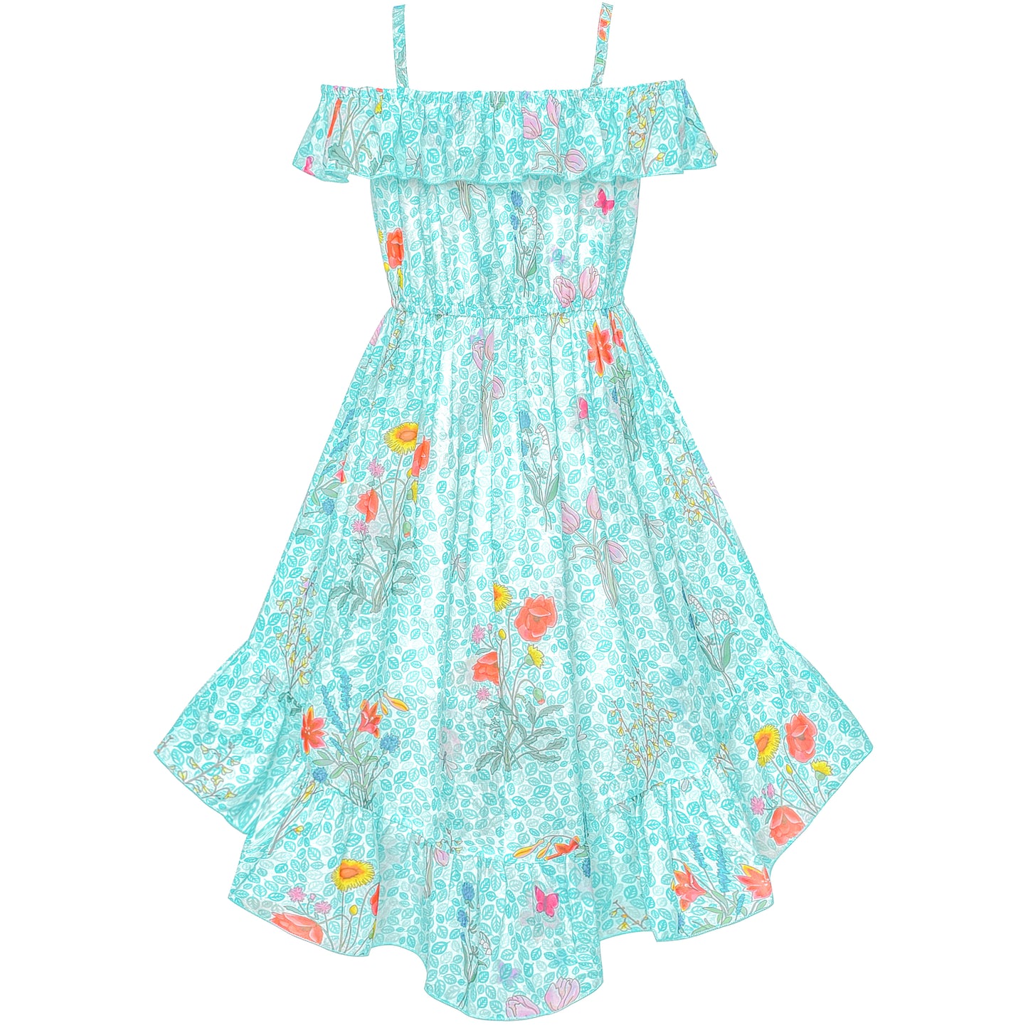 Girls Dress Off Shoulder Hi-low Skirt Bridesmaid Size 4-14 Years