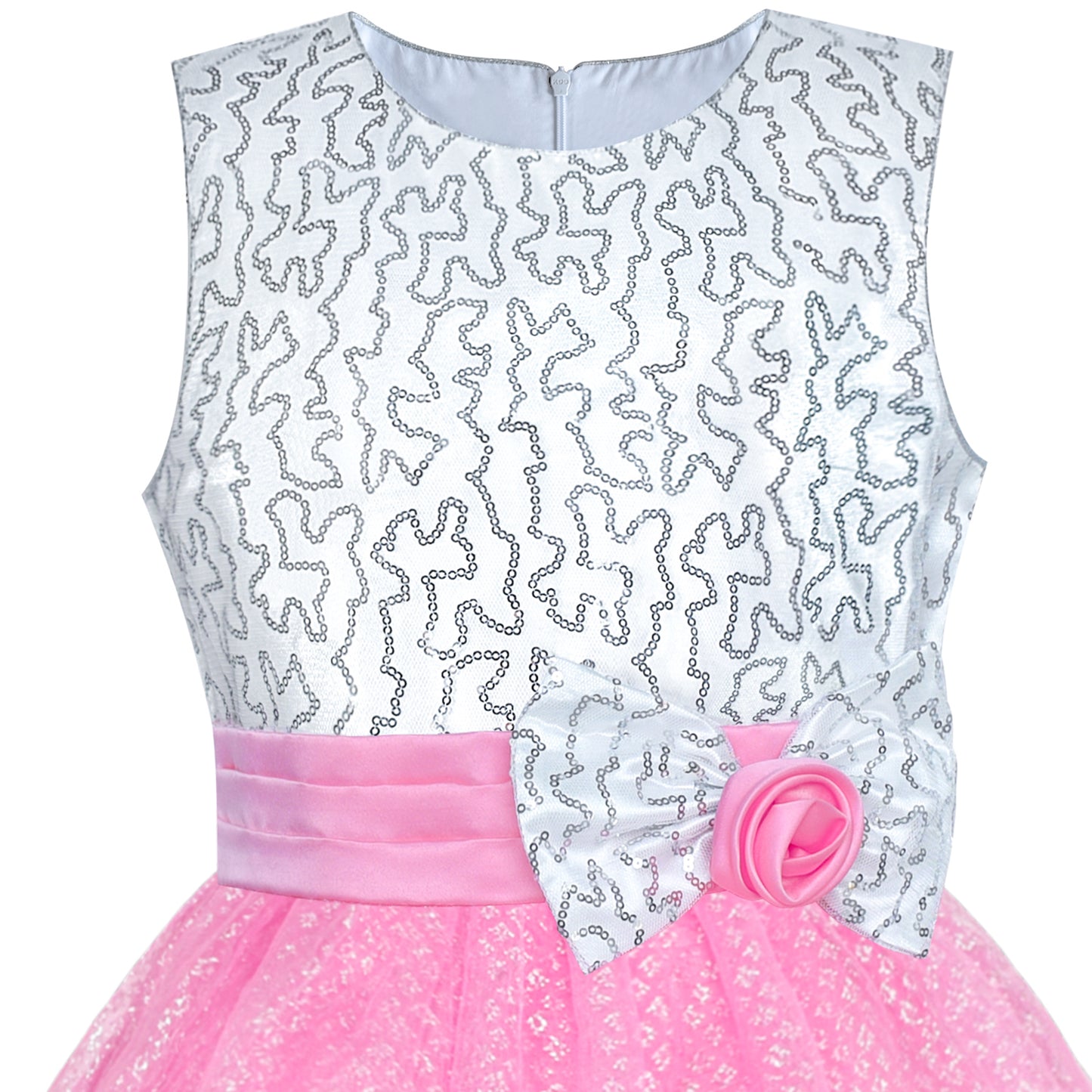 Girls Dress Flower Sparkling Sequins Belted Tulle Party Size 4-14 Years