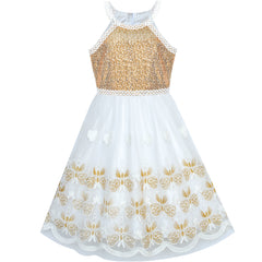 Girls Dress Butterfly Embroidered Halter Dress Party Size 5-12 Years