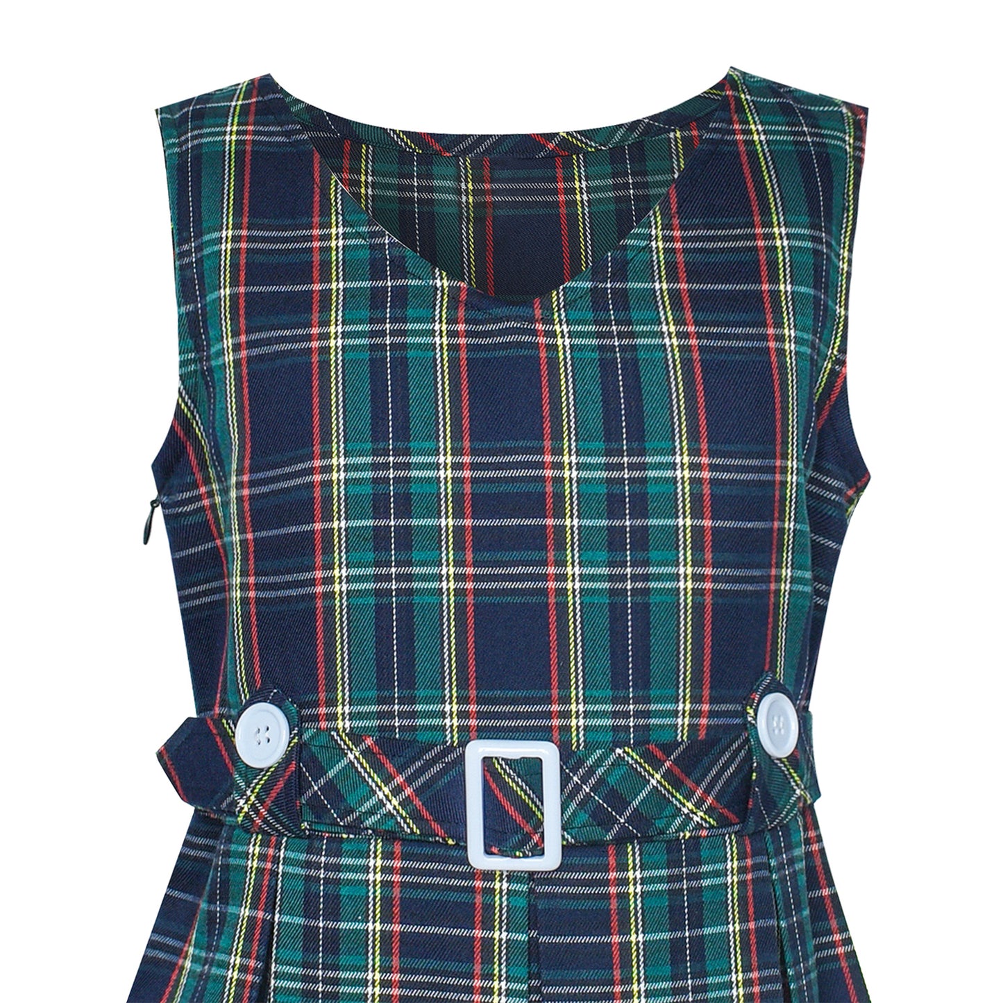 Girls Dress Khaki Button Back School Pleated Hem Size 6-14 Years