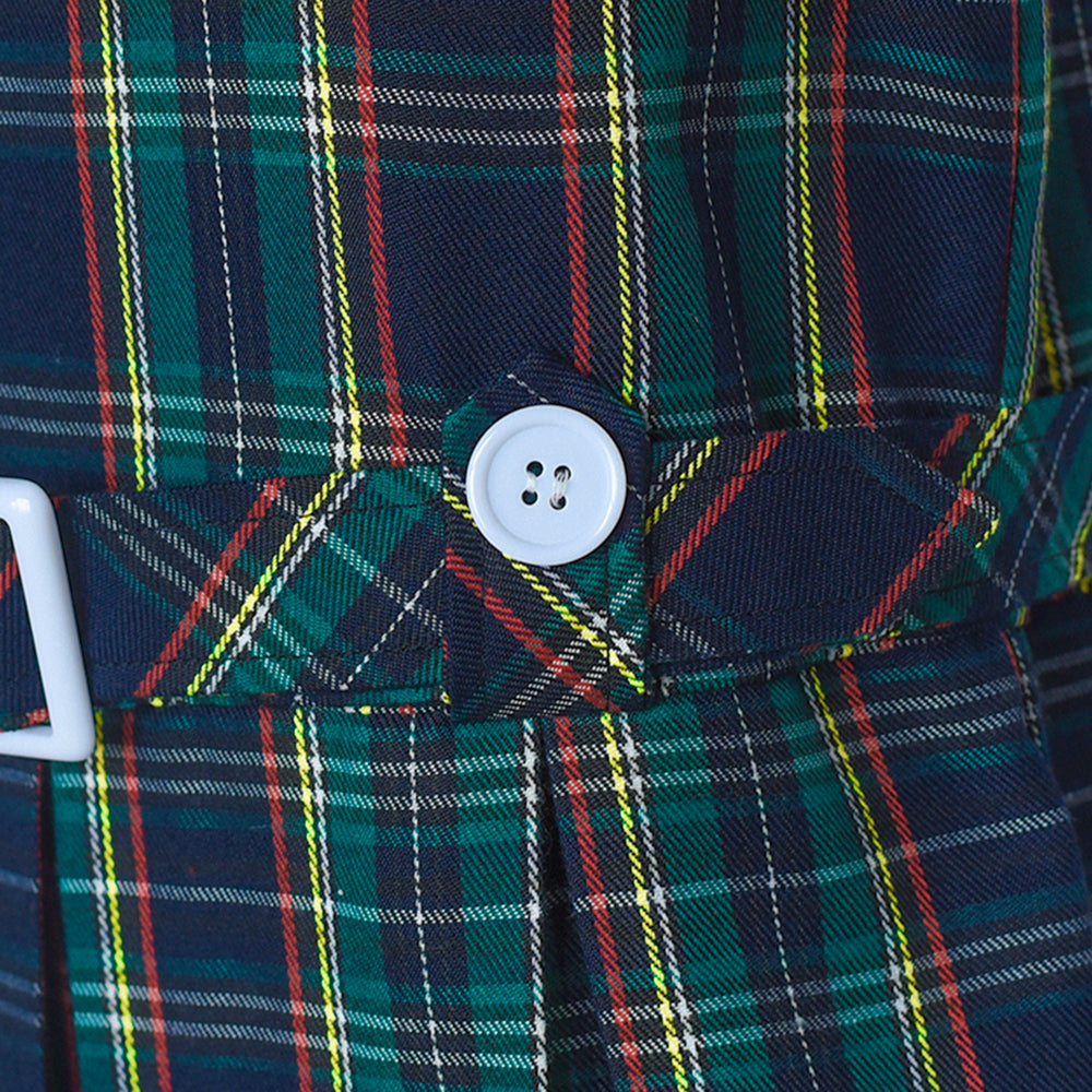 Girls Dress Khaki Button Back School Pleated Hem Size 6-14 Years