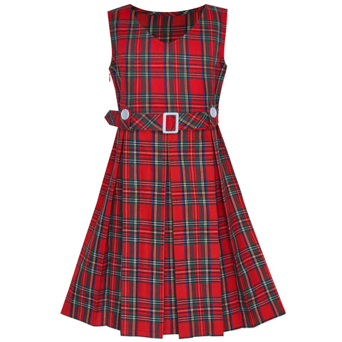 Girls Dress Khaki Button Back School Pleated Hem Size 6-14 Years