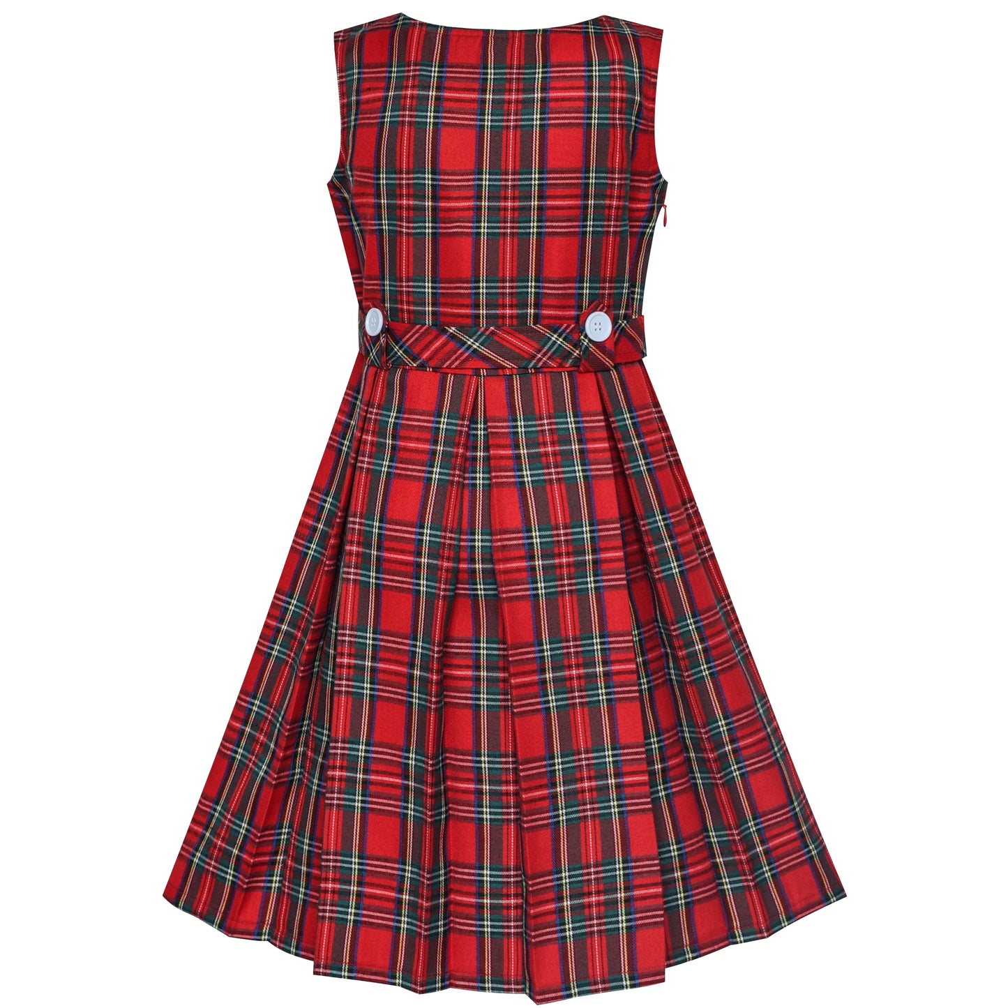 Girls Dress Khaki Button Back School Pleated Hem Size 6-14 Years