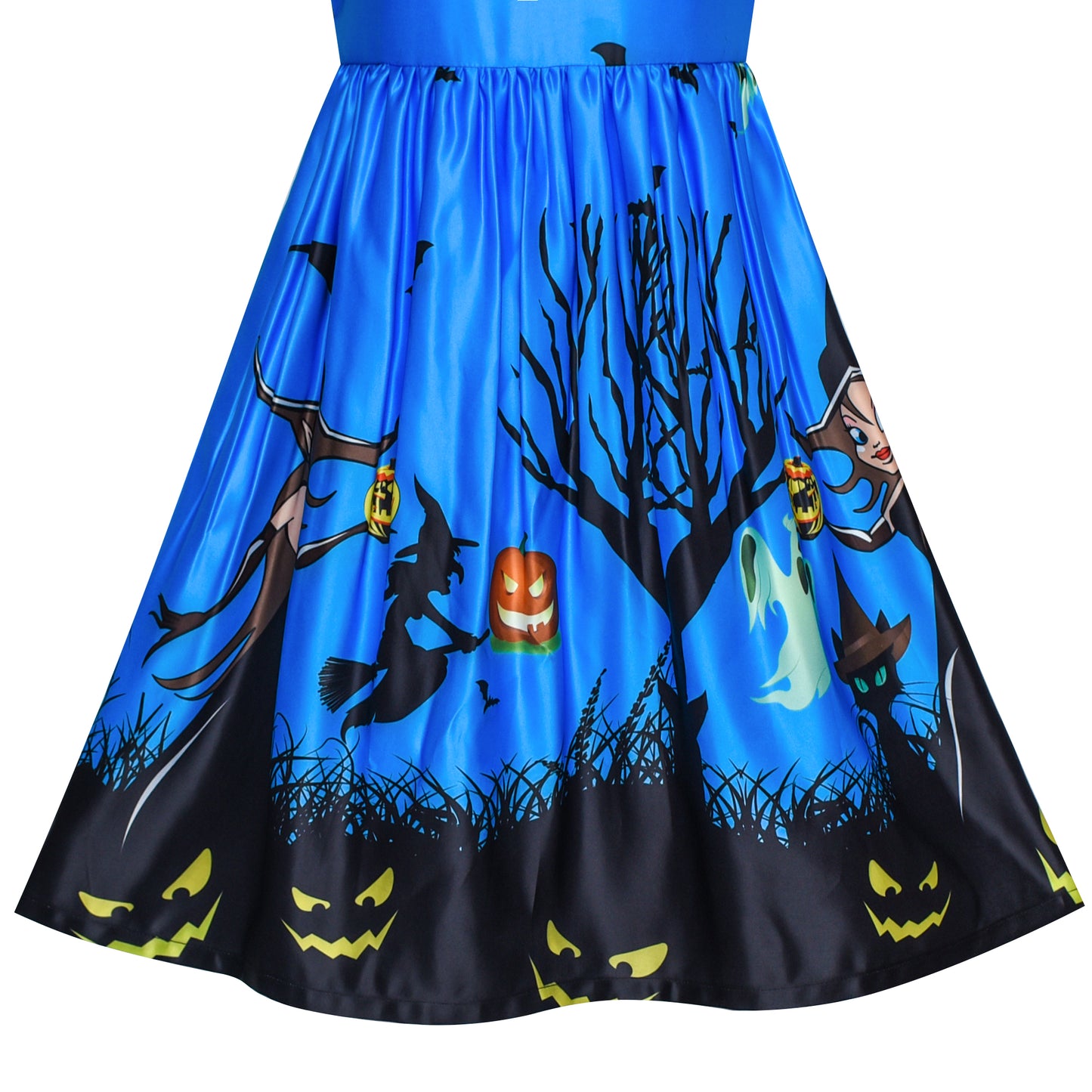 Girls Dress Halloween Witch Bat Pumpkin Costume Halter Dress Size 7-14 Years