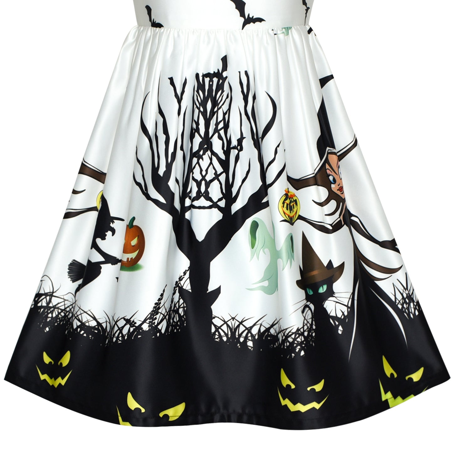 Girls Dress Halloween Witch Bat Pumpkin Costume Halter Dress Size 7-14 Years