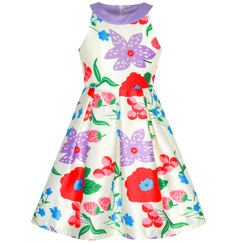 Girls Dress Flower Halter Flare Dress Princess Size 5-14 Years
