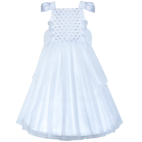 Flower Girls Dress Peach Ruffle Butterfly Wedding Bridesmaid Size 6-14 Years