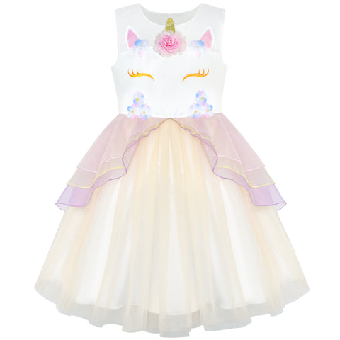 Flower Girls Dress Lace Belted Wedding Party Size 4-14 Years