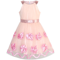 Flower Girls Dress Lace Sequins Sparkling Wedding Bridesmaid Size 5-12 Years