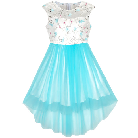 Girls Dress Sequin Backless Floral Hollow Back Lace Wedding Size 3-14 Years