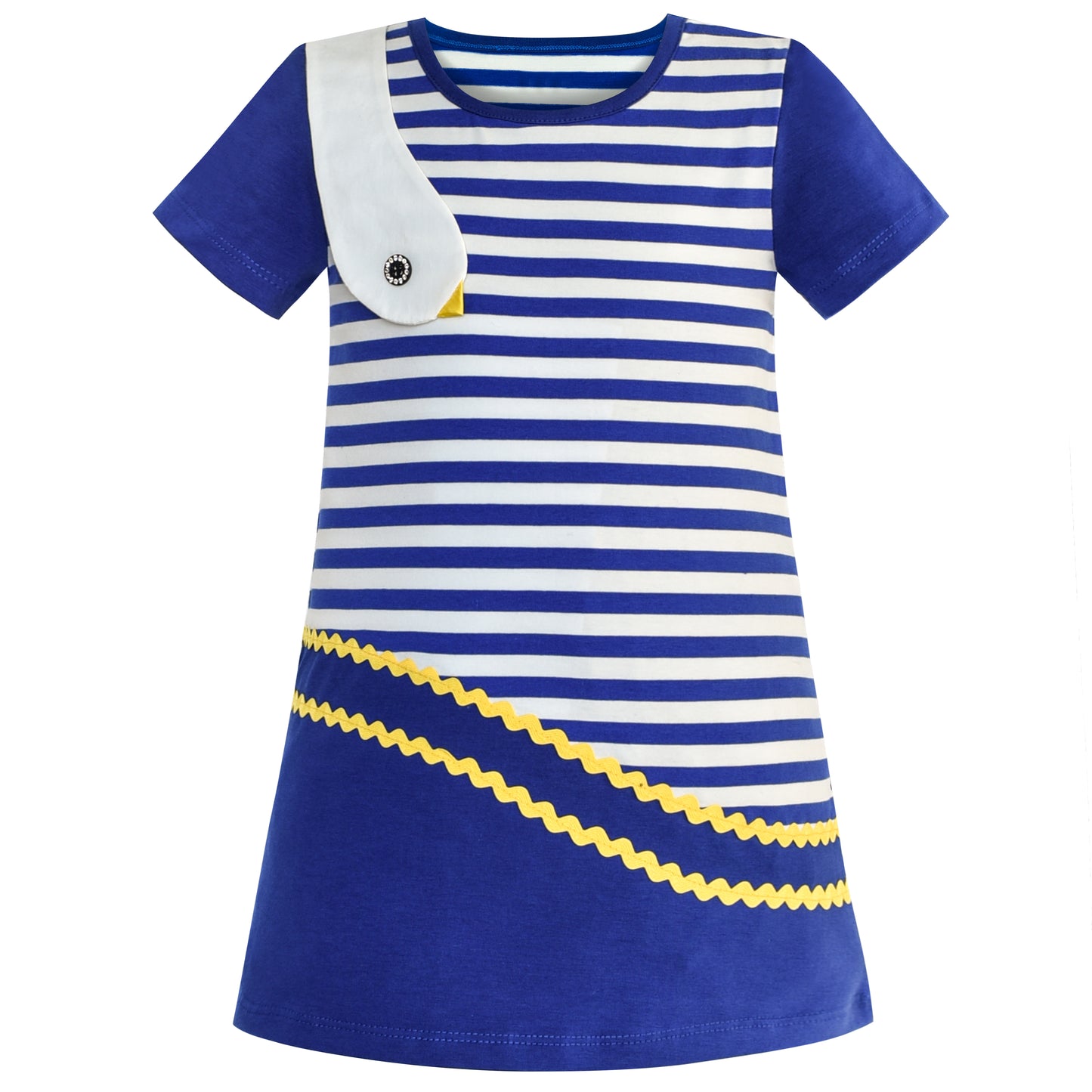 Girls Dress Flower Embroidered Stripe Short Sleeve Size 2-12 Years