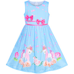 Girls Dress Rose Flower Double Bow Tie Party Size 4-12 Years