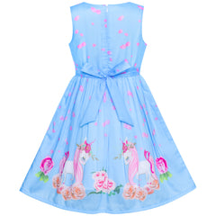 Girls Dress Rose Flower Double Bow Tie Party Size 4-12 Years