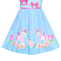 Girls Dress Rose Flower Double Bow Tie Party Size 4-12 Years