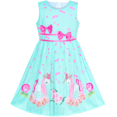 Girls Dress Rose Flower Double Bow Tie Party Size 4-12 Years