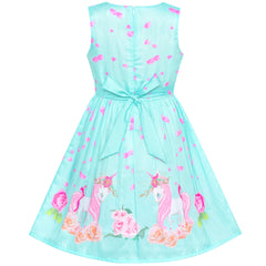 Girls Dress Rose Flower Double Bow Tie Party Size 4-12 Years