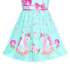 Girls Dress Rose Flower Double Bow Tie Party Size 4-12 Years