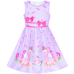 Girls Dress Rose Flower Double Bow Tie Party Size 4-12 Years