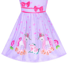 Girls Dress Rose Flower Double Bow Tie Party Size 4-12 Years