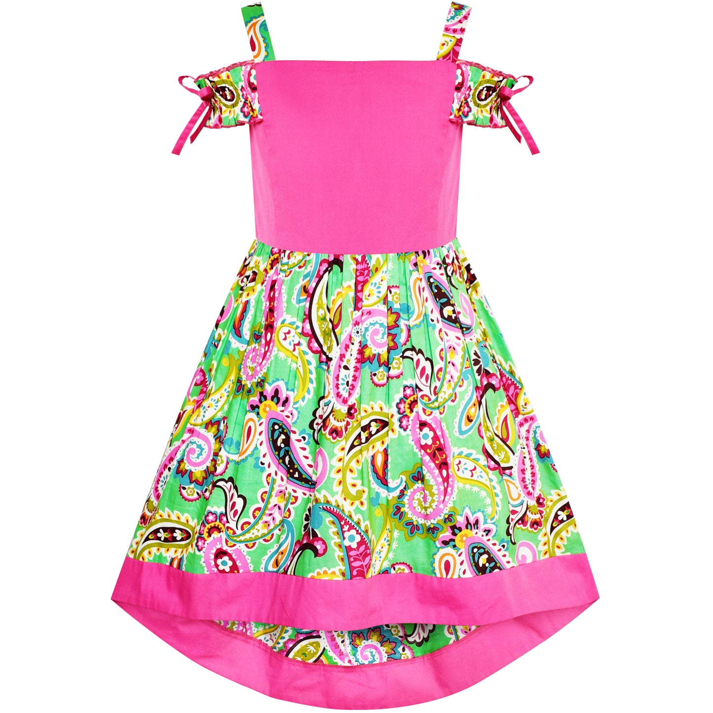 Girls Dress Vintage Floral Lace O Neck Sleeveless Bow Size 4-14 Years