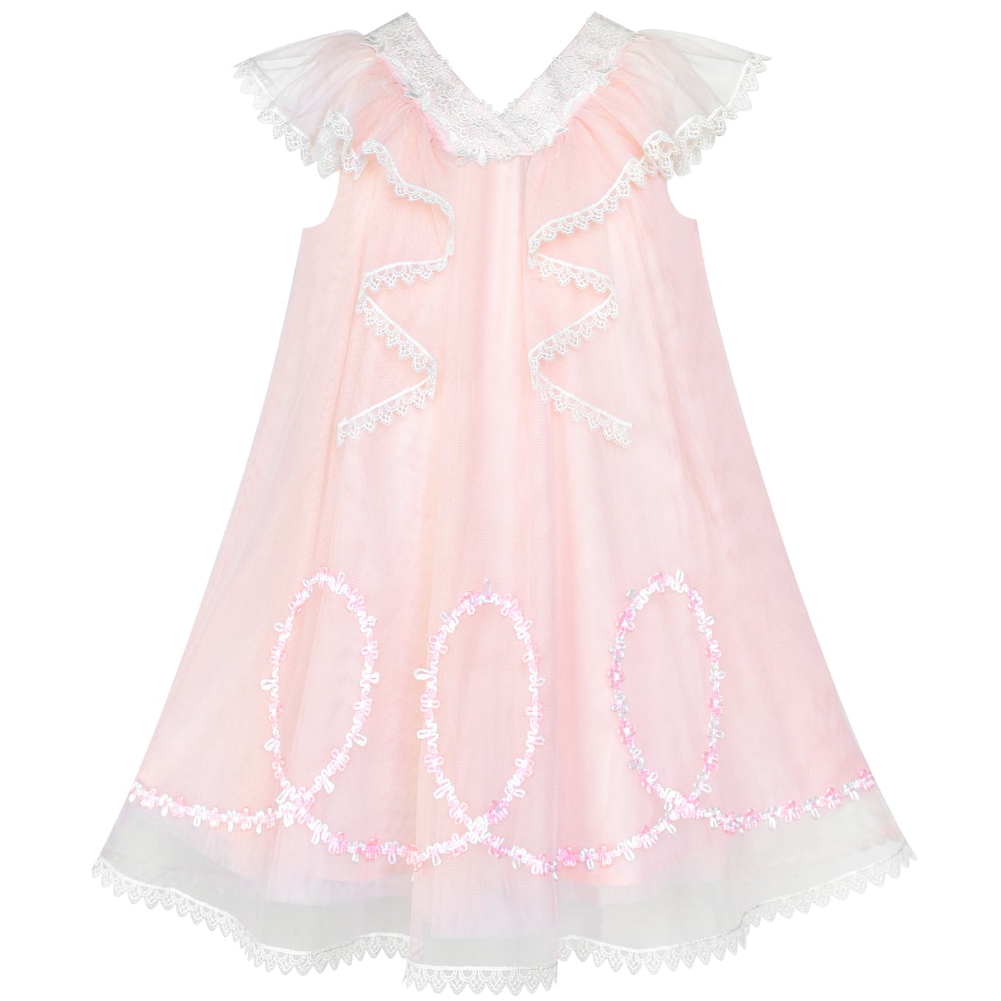 Girls Dress Sleeveless Halter Flower Multi Layer Chiffon Size 3-14 Years