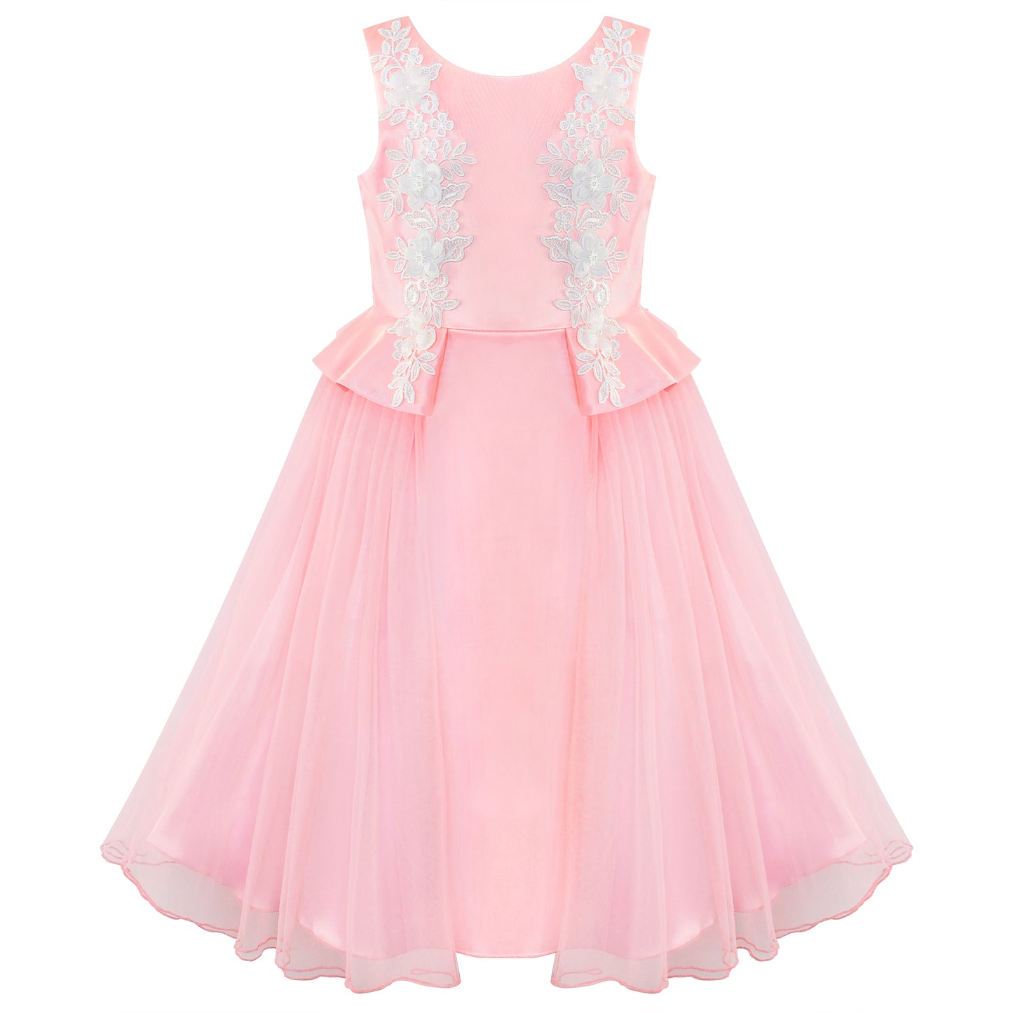 Flower Girls Dress Peach Ruffle Butterfly Wedding Bridesmaid Size 6-14 Years