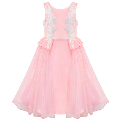 Flower Girls Dress Peach Ruffle Butterfly Wedding Bridesmaid Size 6-14 Years