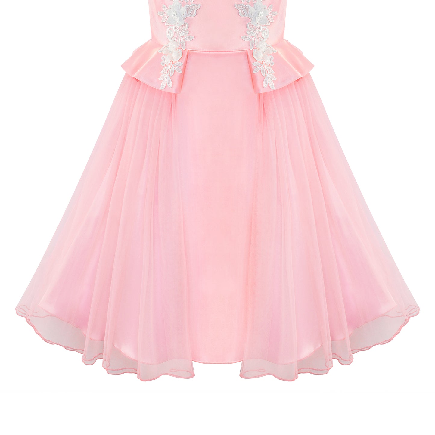 Flower Girls Dress Peach Ruffle Butterfly Wedding Bridesmaid Size 6-14 Years