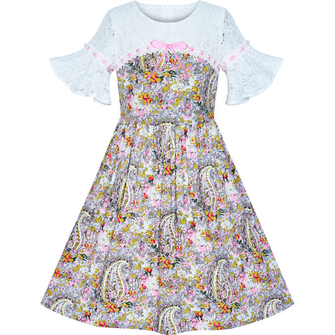 Girls Dress Floral Colorful Sundress Cotton Casual Size 4-12 Years