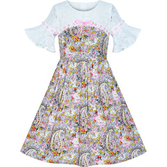 Girls Dress Floral Colorful Sundress Cotton Casual Size 4-12 Years