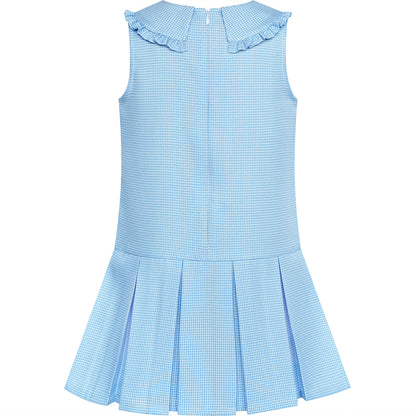 Sunny Fashion Girls Pink Plaid A-Line Dress with Bow Tie Collar