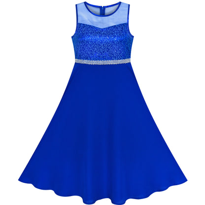 Girls Dress Rhinestone Chiffon Bridesmaid Dance Ball Maxi Gown Size 6-14 Years